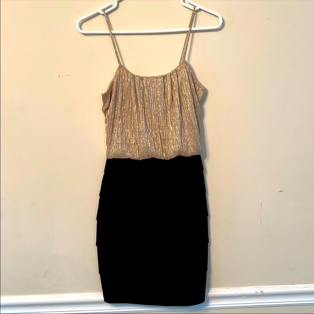 Sweet Storm Spaghetti Strap Gold and Black Dress
